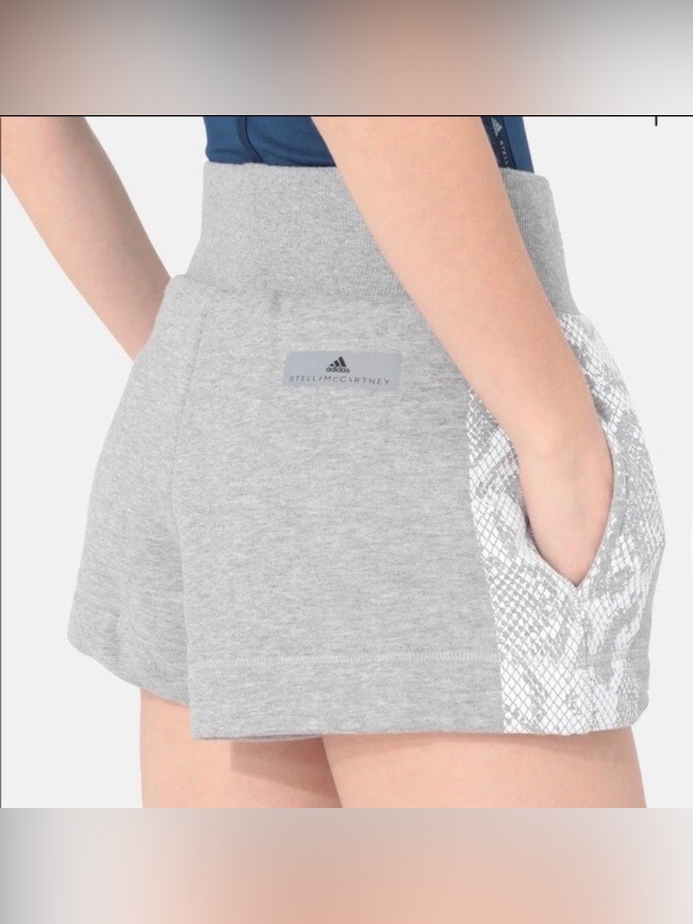 Adidas by Stella McCartney White Snake Print Sides Grey Essentials Shorts Sz XS